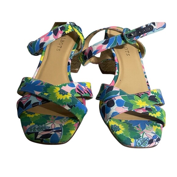 Talbots Siena Rope Floral Green Blue Sandals Women 7.5 Ankle Strap Block Heel - Picture 16 of 16